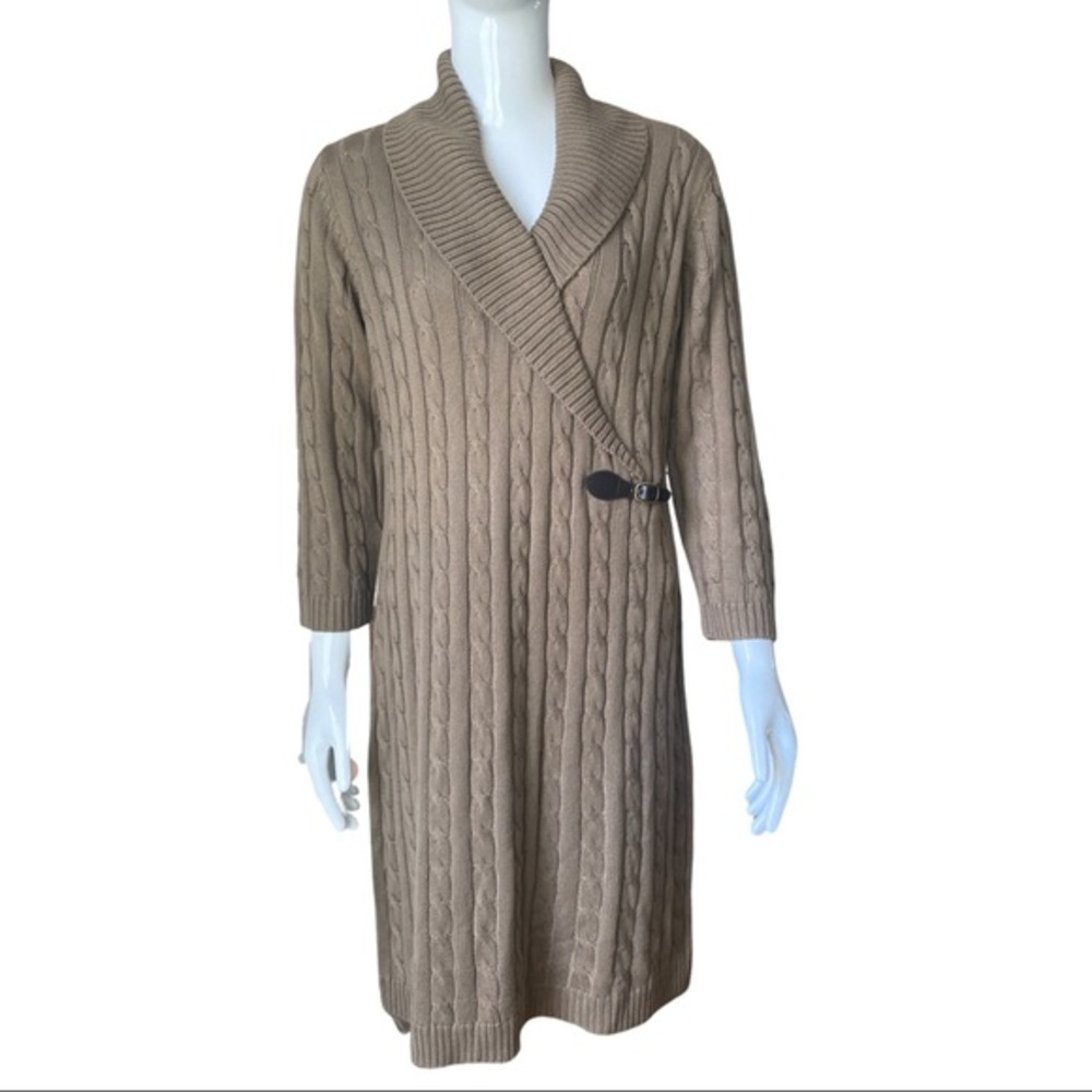 CALVIN KLEIN Taupe Knitted Long Sleeve Dress